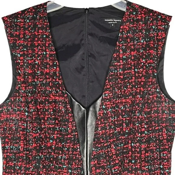 Nanette Lepore Colette Fit/Flare Dress Cotton/Silk/Leather - Black/Red/Aqua - 6 - Picture 4 of 11